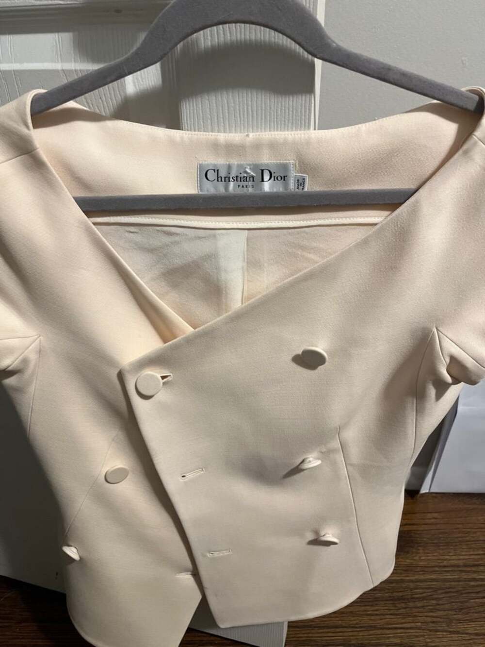 Christian Dior Vintage Cream Double-Breasted Short Sleeve Blazer Top